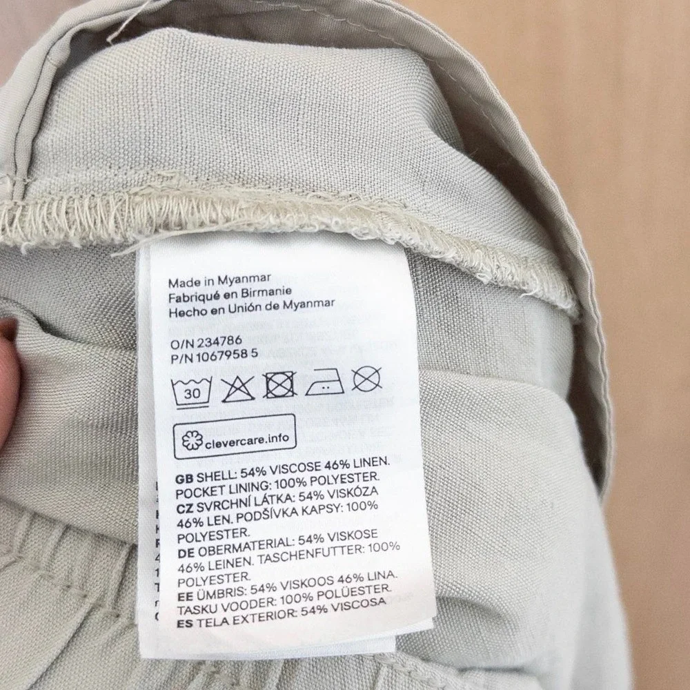 Womens Linen‎ Pants Large Beige Drawstring Casual Coastal Minimalist Beach Boho